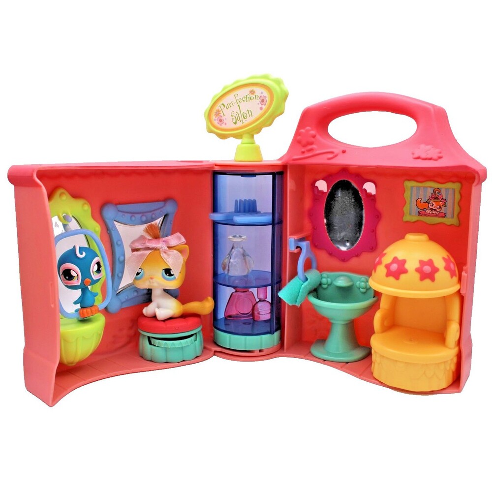 Littlest Pet Shop Purr-Fection Salon Playset LPS #42 Cat #43 Parakeet Hasbro